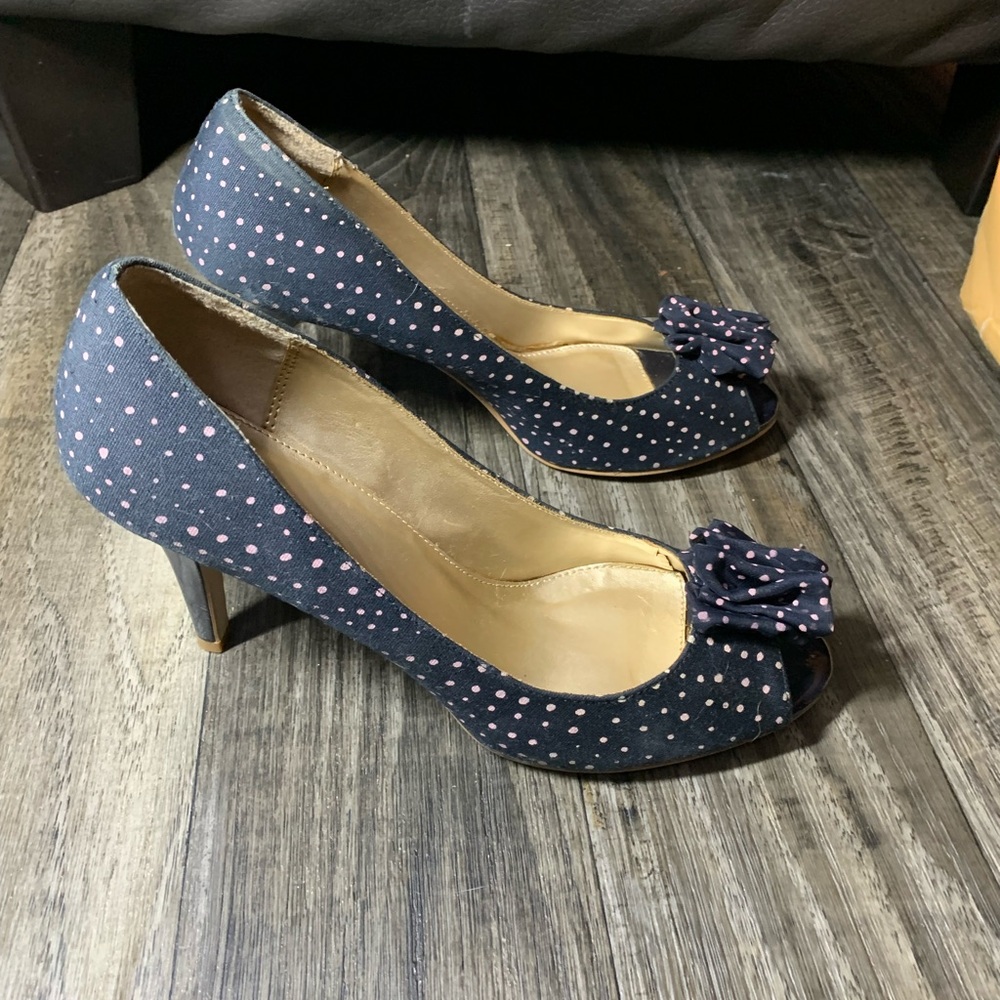Polka Dot Peep Toe Heels